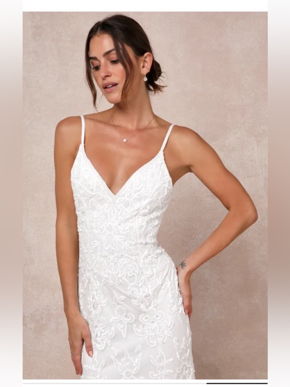 NWT Lulus Everlasting Passion White Sequin Beaded Backless Maxi Dress - Picture 4 of 12